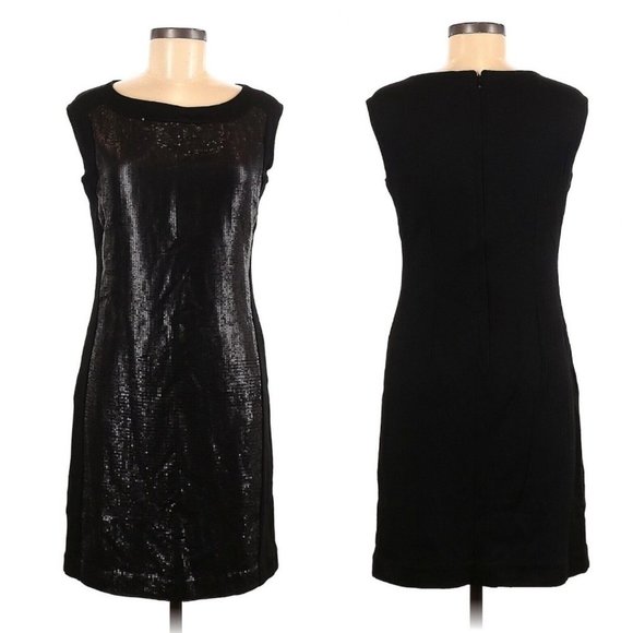 Ann Taylor Size 6 Sequins Cocktail‎ Dress Sleeveless Knee Length Black Knit Back - Picture 1 of 8